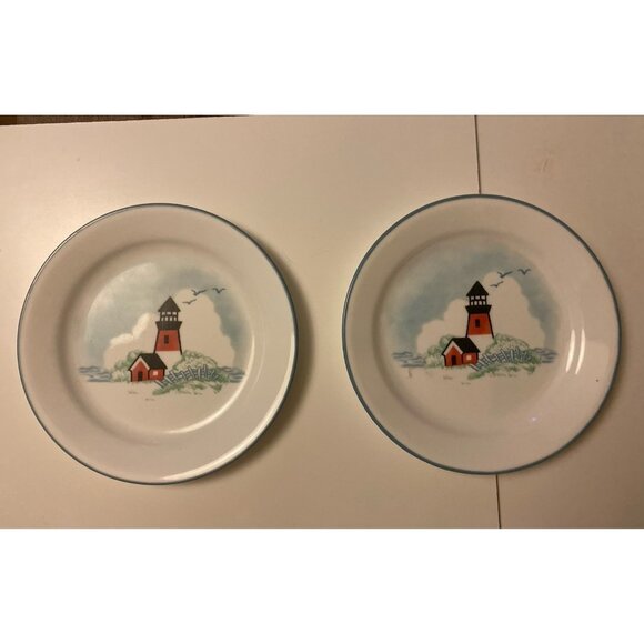 Corelle Outer Banks Lighthouse Dessert Plates Set 2 USA Salad Bread Retired - Picture 9 of 9
